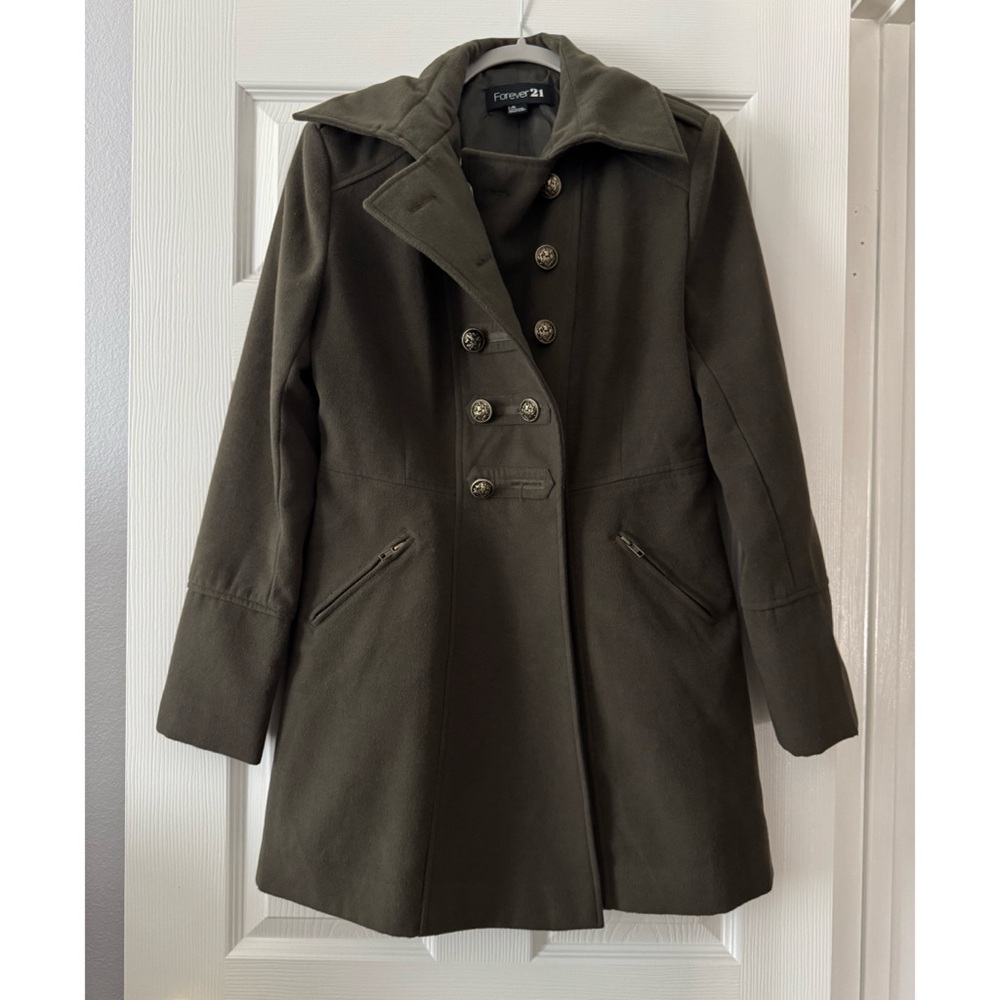 Forever 21 Olive Green Double Breasted Coat